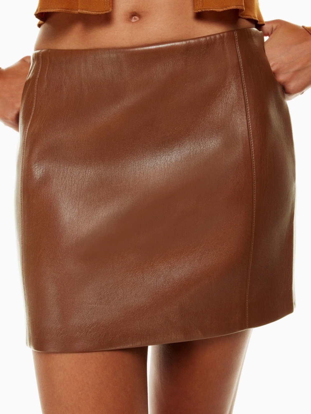 Oak + Fort brown leather mini skirt